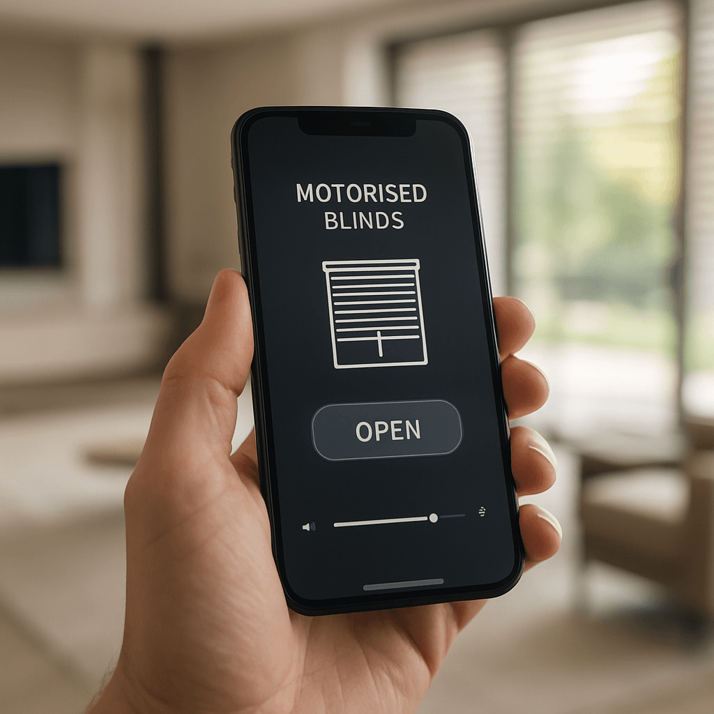 Aplicativo controlando persianas motorizadas em casa inteligente